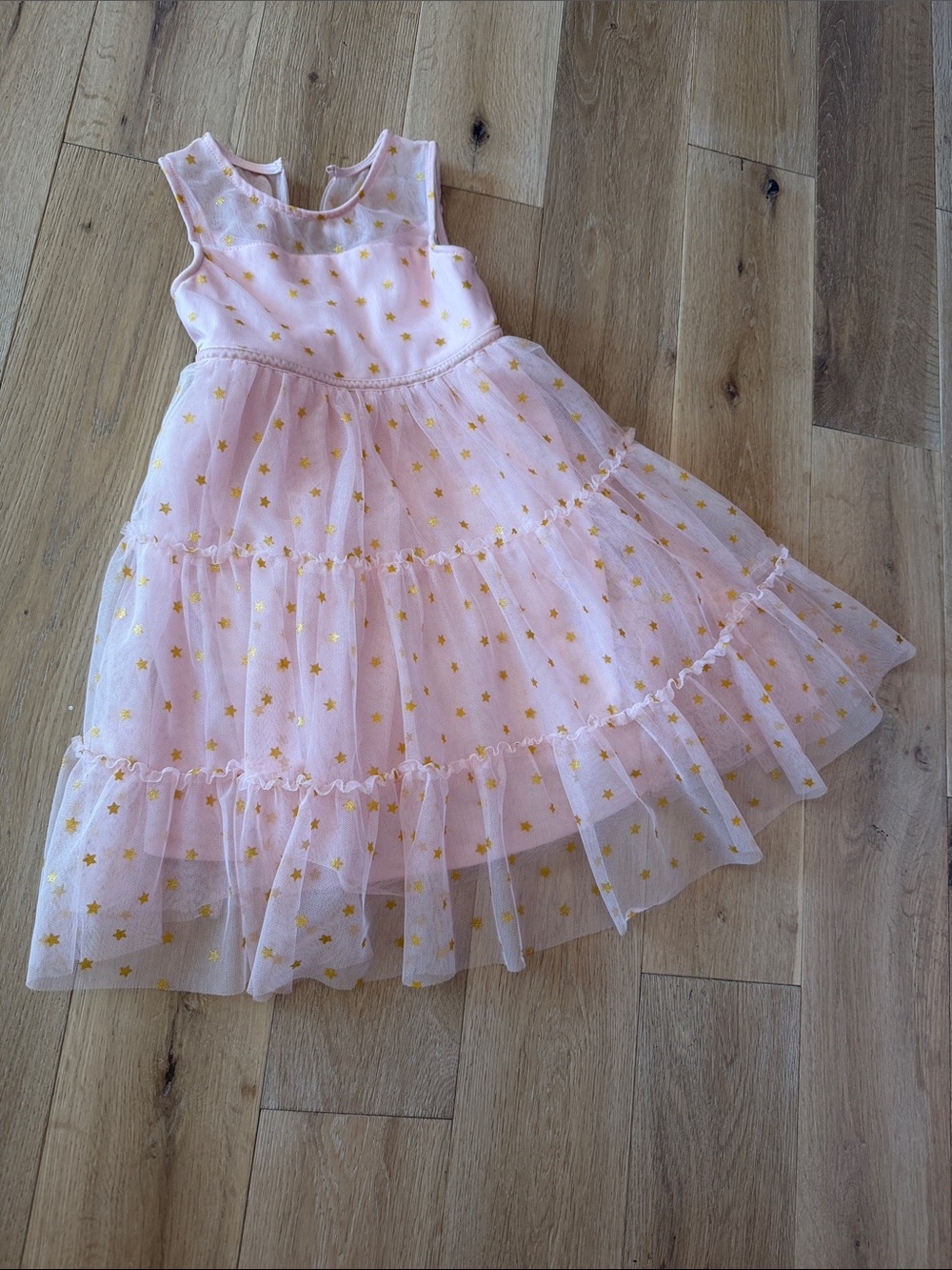 Blueberi Boulevard Pink Tulle Dress with Gold Star Accents